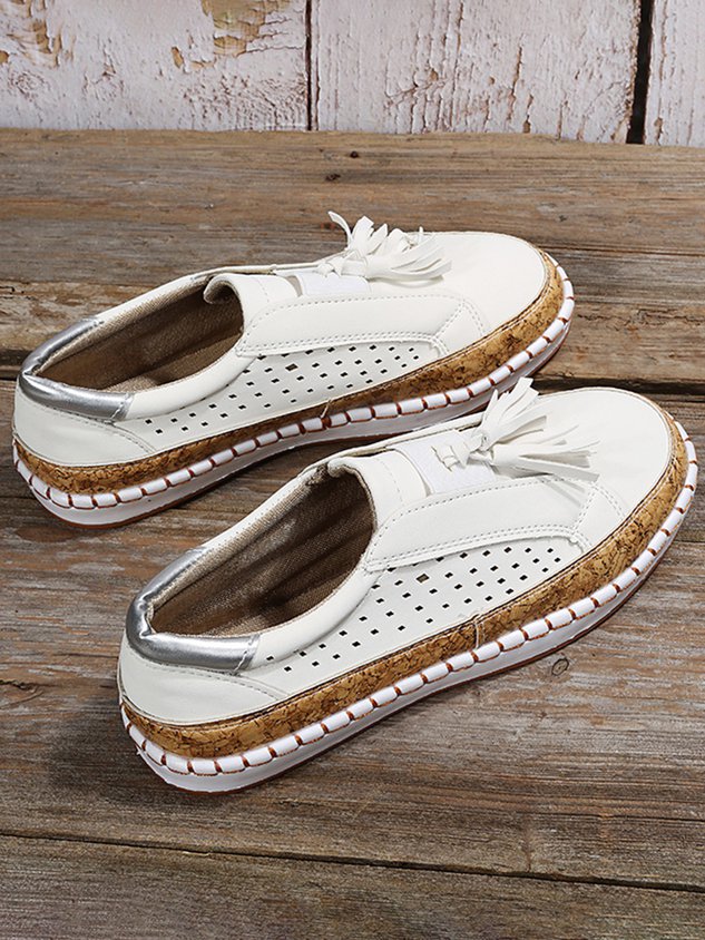 Fringe Embellished Cutout Breathable Flats