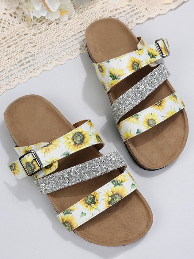 Sunflower Glitter Buckle Birkenstock Slippers