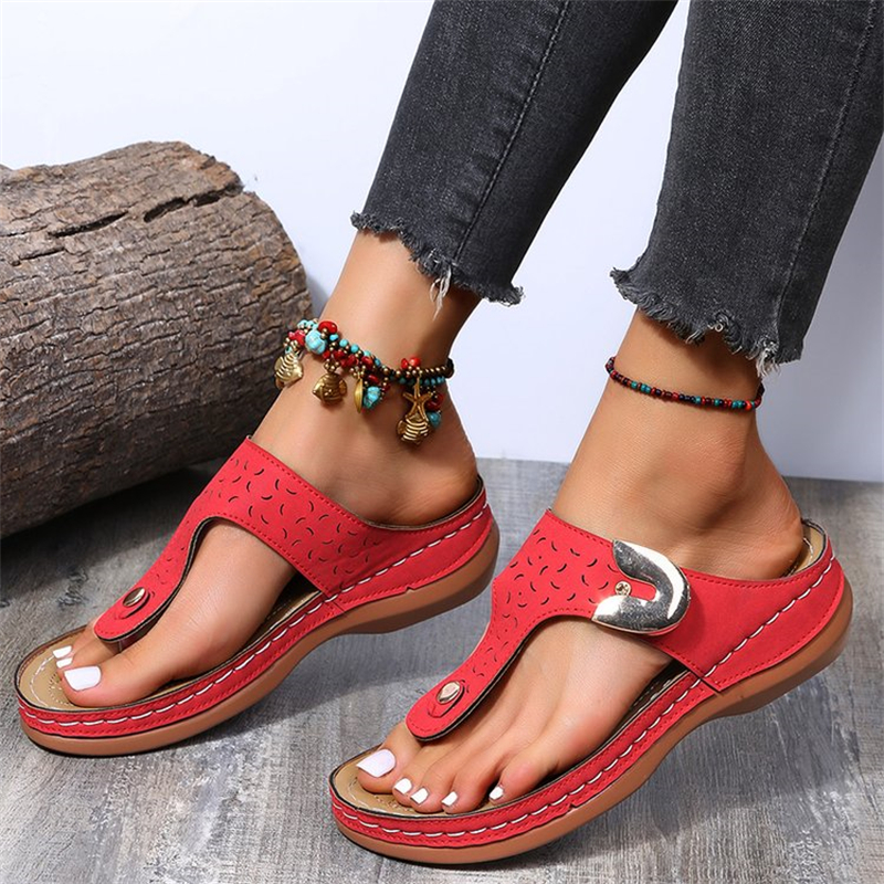 Women's Retro Round T-strap Beach Slippers