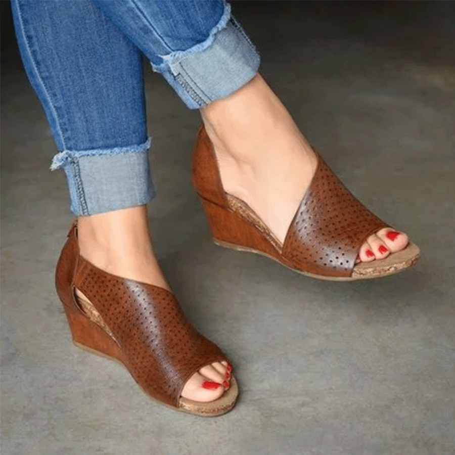 Hollow Out Plain  Peep Toe  Casual Date Wedge Sandals