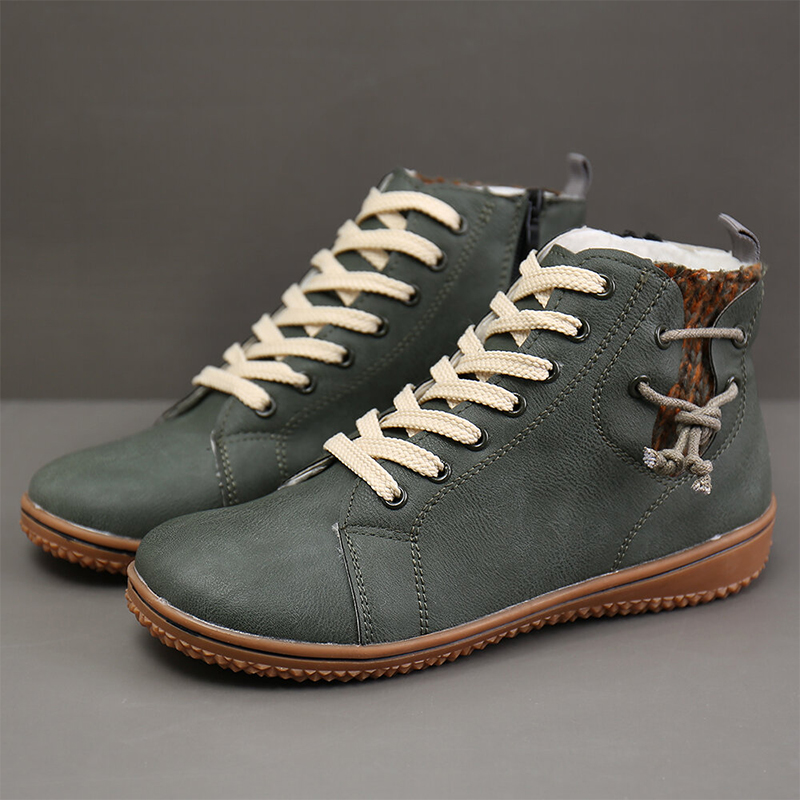 Women's casual flat-bottom lace-up ankle boots
