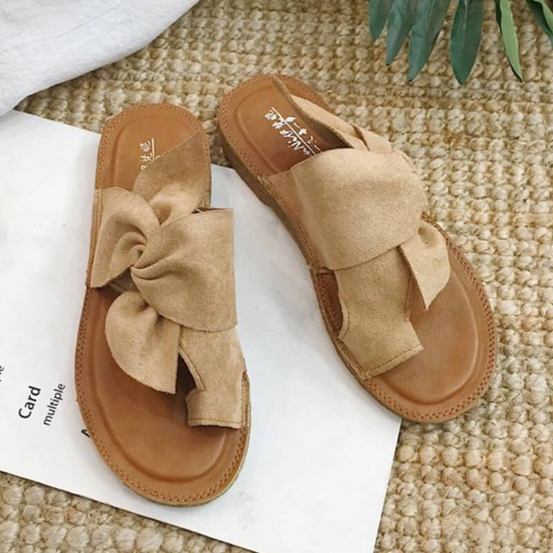 Flat non-slip bow sandals