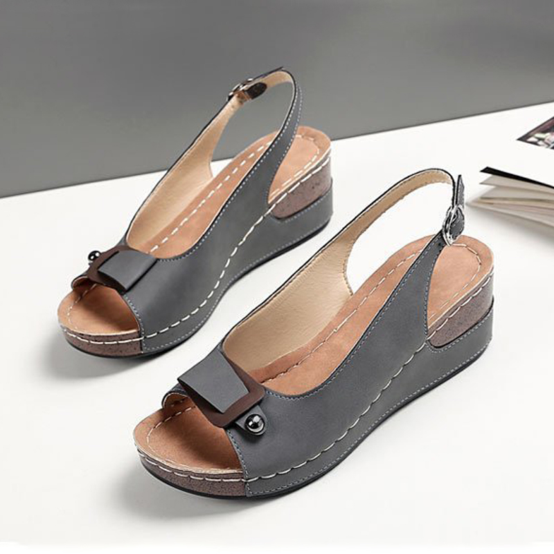 Women's round head fish mouth wedge sandals