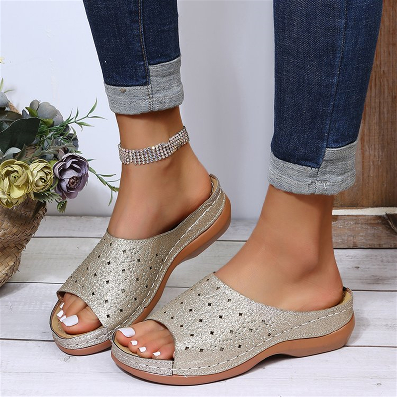 Ladies Vintage Round Toe Punch Hollow Slippers
