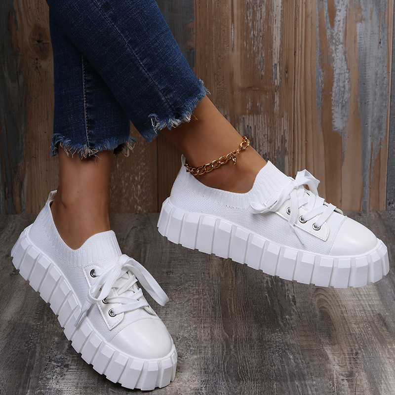 Round-toe Woven Upper Lace-up Sneakers