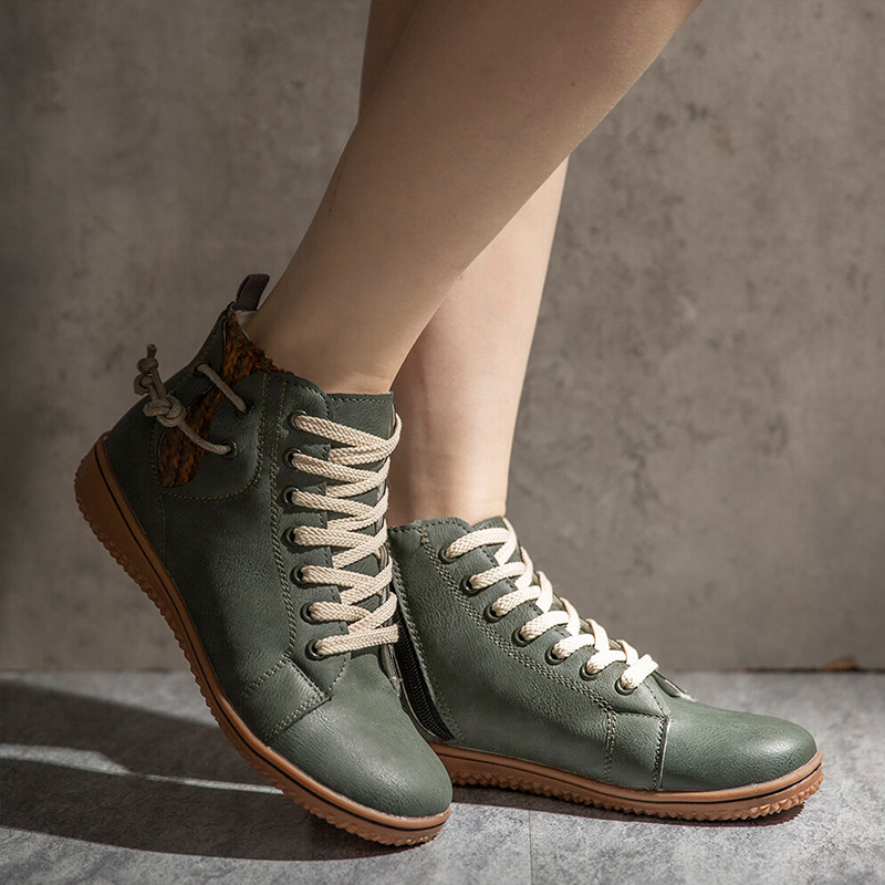 Women's casual flat-bottom lace-up ankle boots