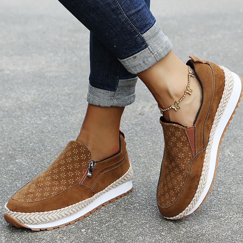 Round Toe Low Top Fashion Casual Side Zipper Flats