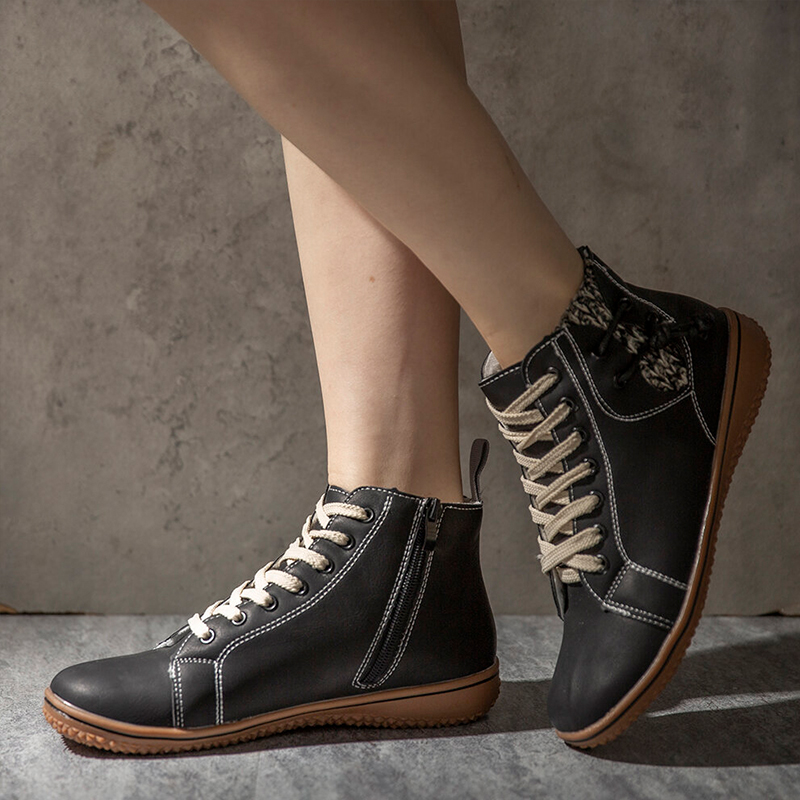 Women's casual flat-bottom lace-up ankle boots