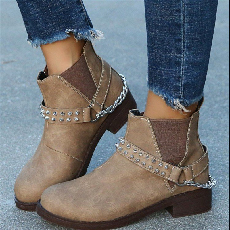 Women's Retro Round Head Rivet Decoration Short Boots