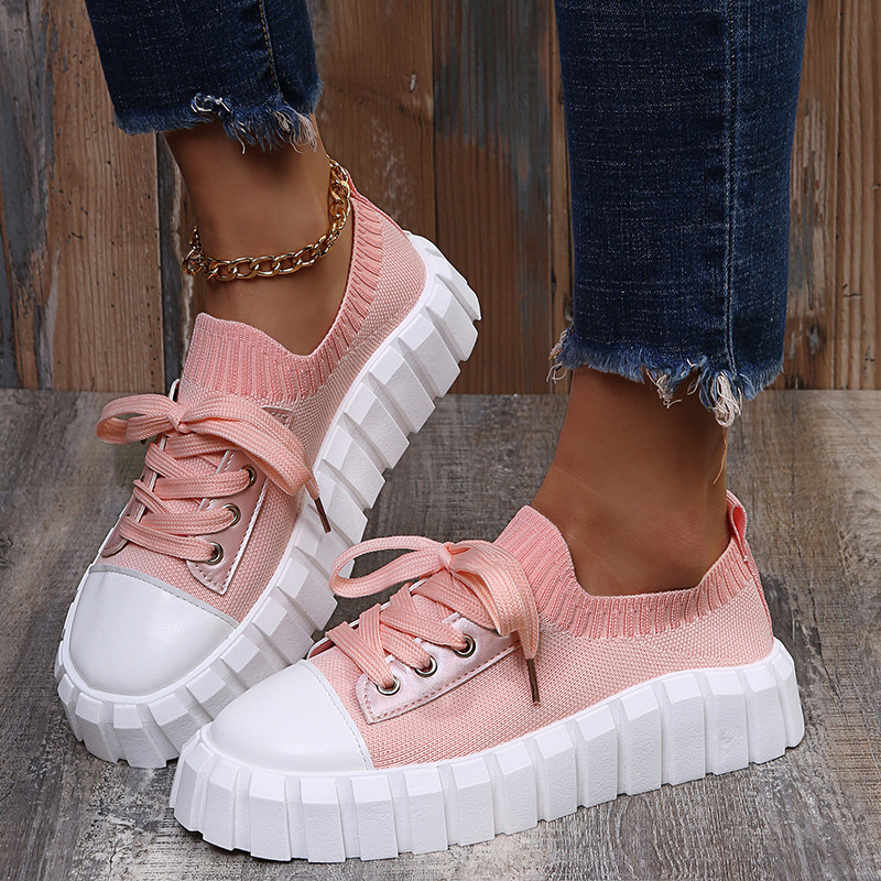 Round-toe Woven Upper Lace-up Sneakers