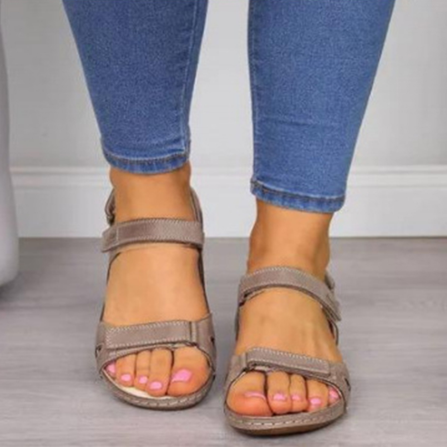 Plain  Peep Toe  Casual Travel Flat Sandals