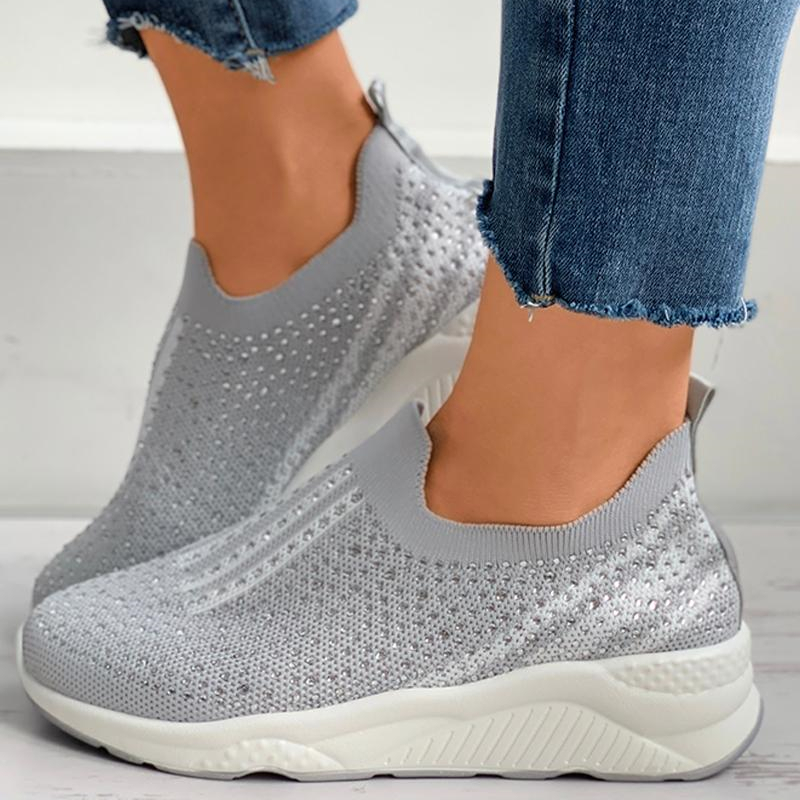 Rhinestone Colorblock Knit Wedge Sneaker