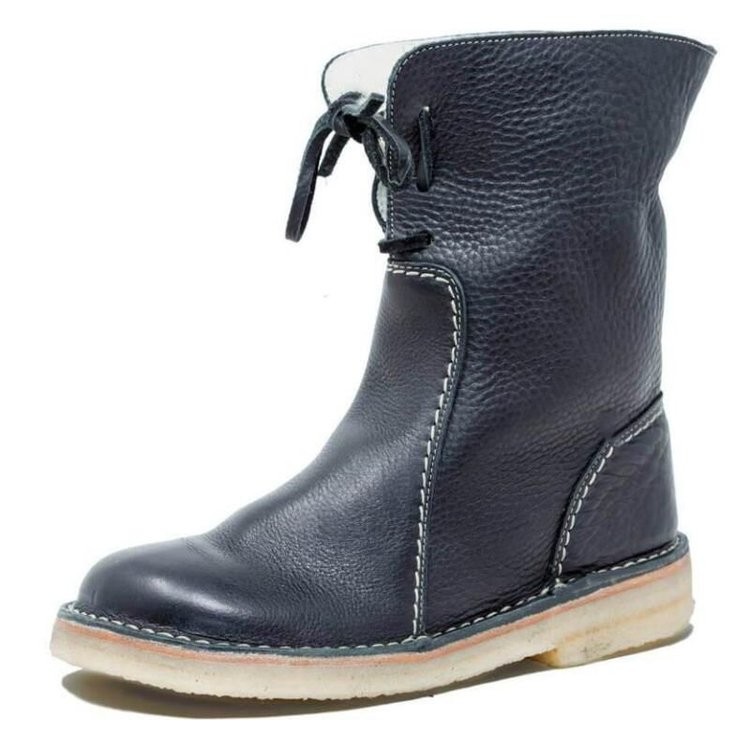 Round Toe Plus Velvet Lace-up Flat Casual Shoes Short Boots Snow Boots