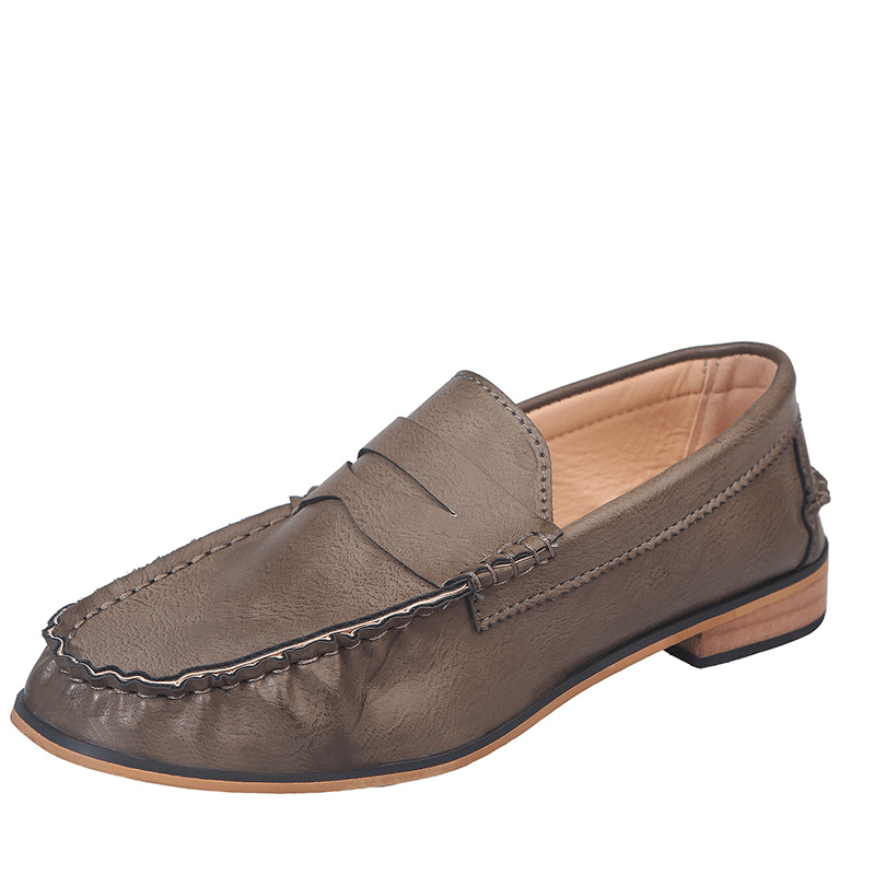 British style solid color thick heel leather shoes