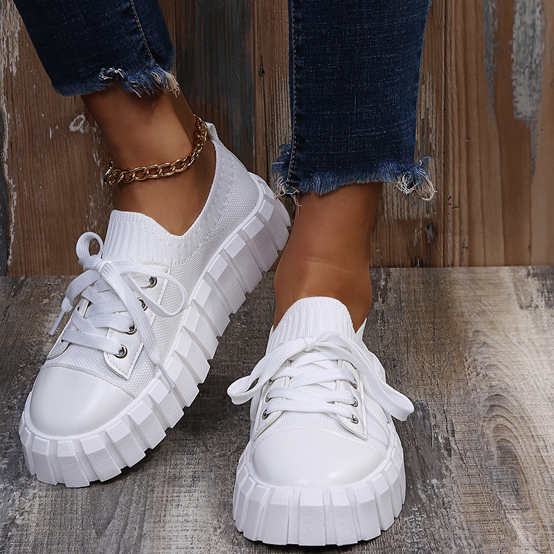 Round-toe Woven Upper Lace-up Sneakers