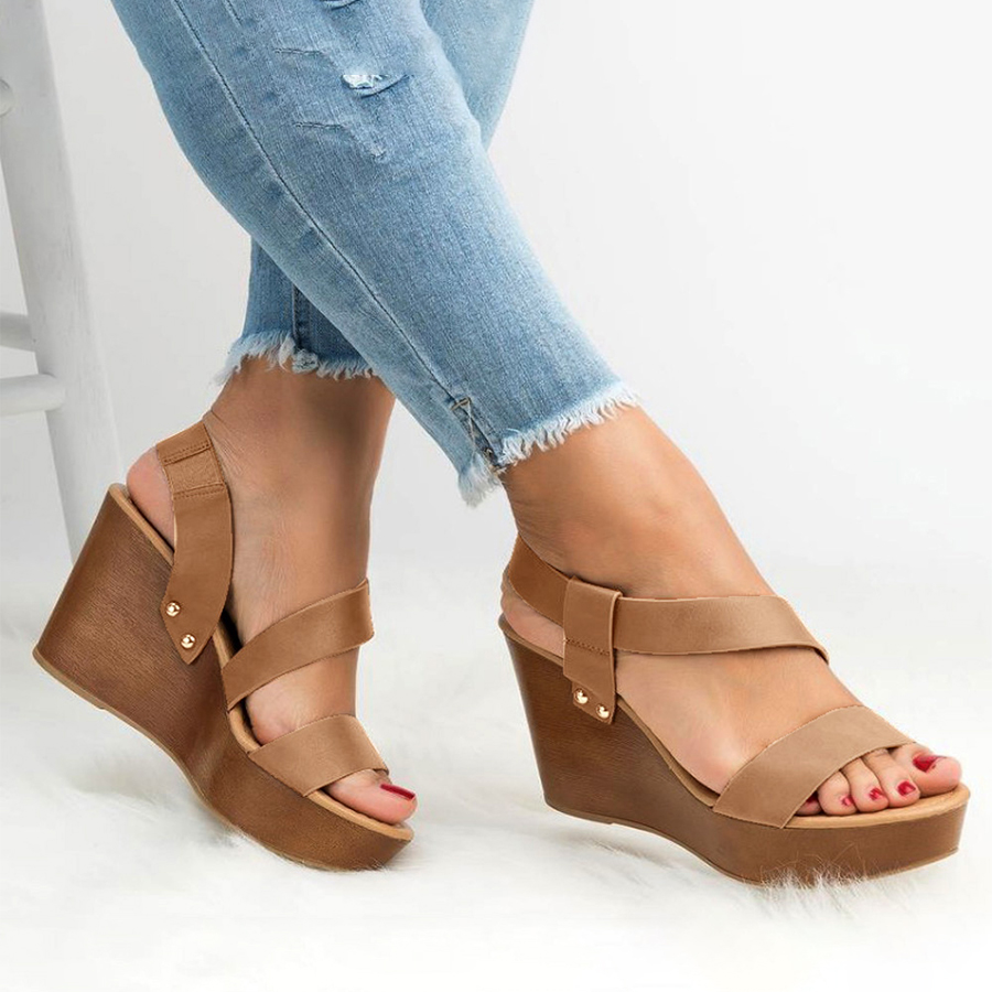 Plain  Peep Toe  Casual Date Wedge Sandals