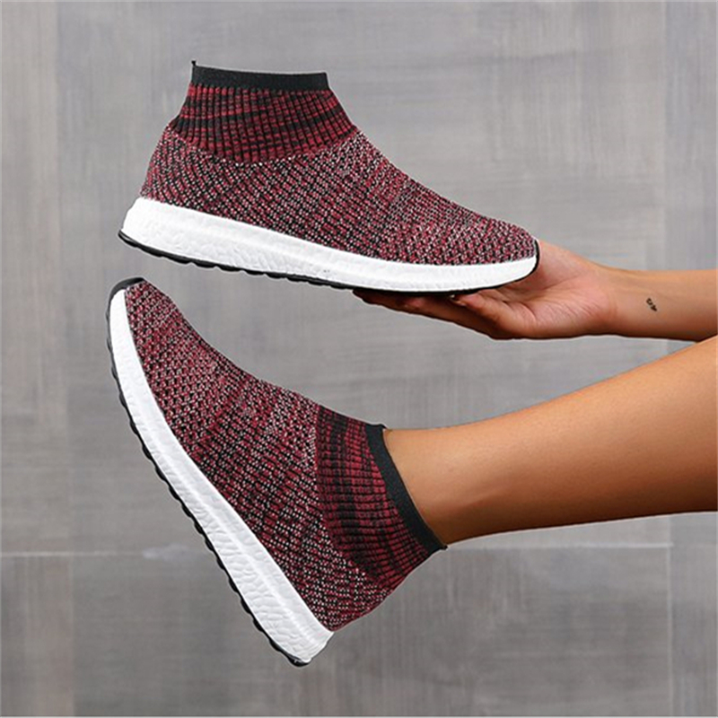 Ladies Round Toe Knit Sneakers