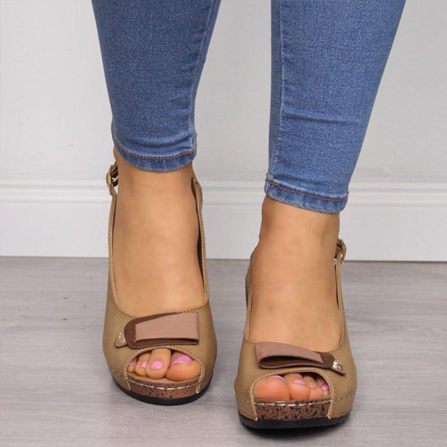 Plain  High Heeled  Peep Toe  Date Travel Wedge Sandals