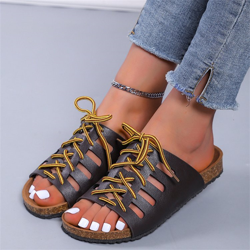 Round Toe Vintage Cutout Cork Slippers