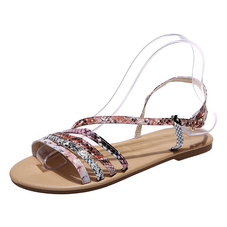 Animal-print Strappy Slip-on Leather Sandals