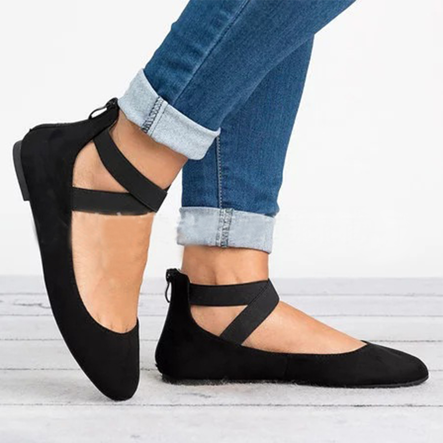 Plain  Flat  Velvet  Ankle Strap  Round Toe  Basic Date Comfort Flats
