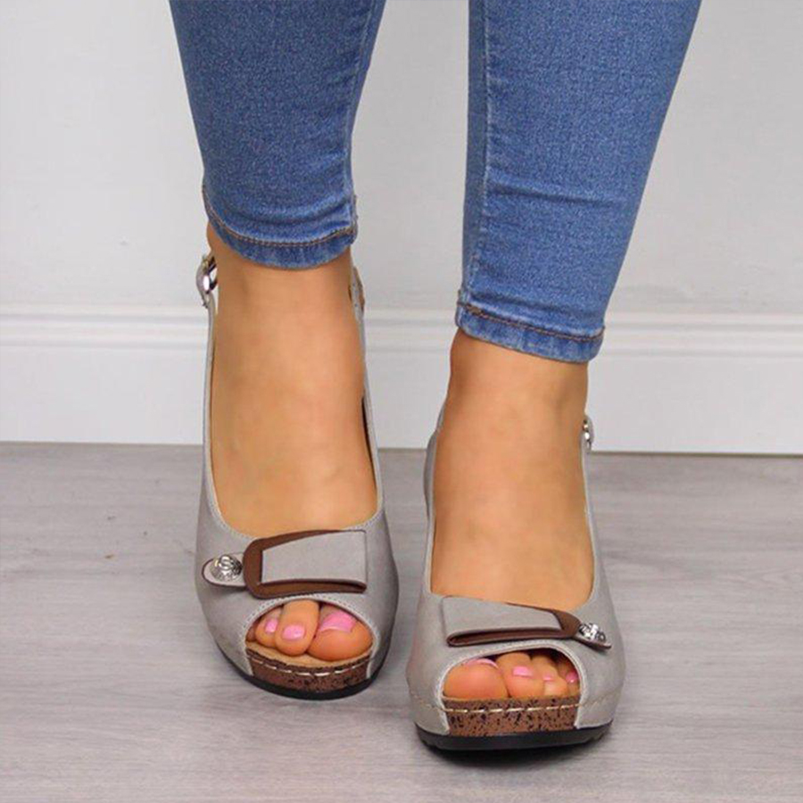 Plain  High Heeled  Peep Toe  Date Travel Wedge Sandals