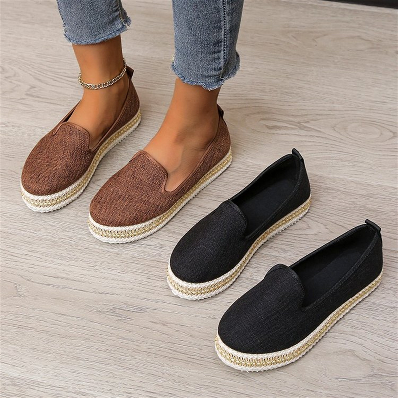 Ladies Retro Round Toe Cotton And Linen Casual Shoes
