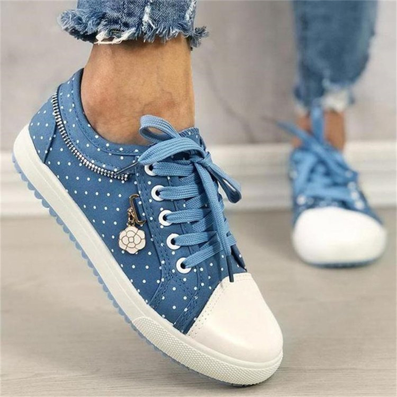 Ladies Retro Round Toe Polka Dot Print Casual Shoes