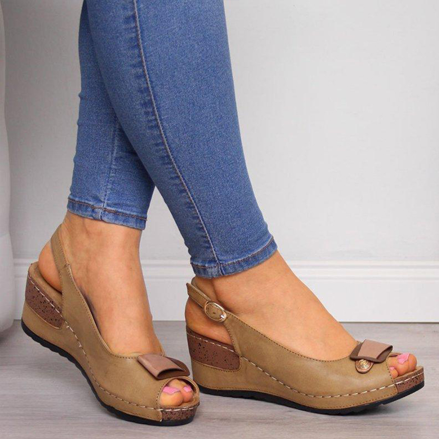 Plain  High Heeled  Peep Toe  Date Travel Wedge Sandals