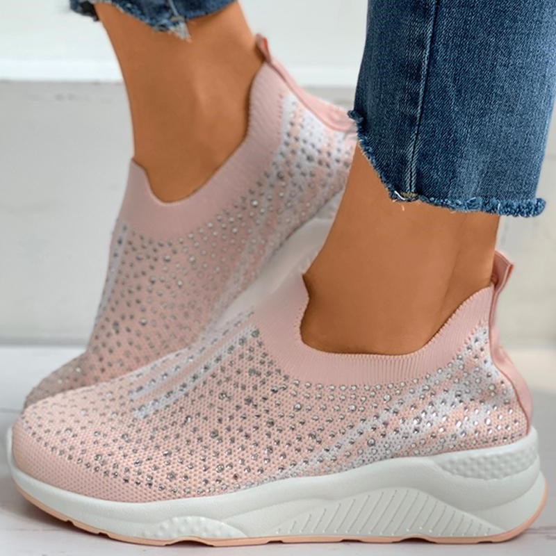Rhinestone Colorblock Knit Wedge Sneaker