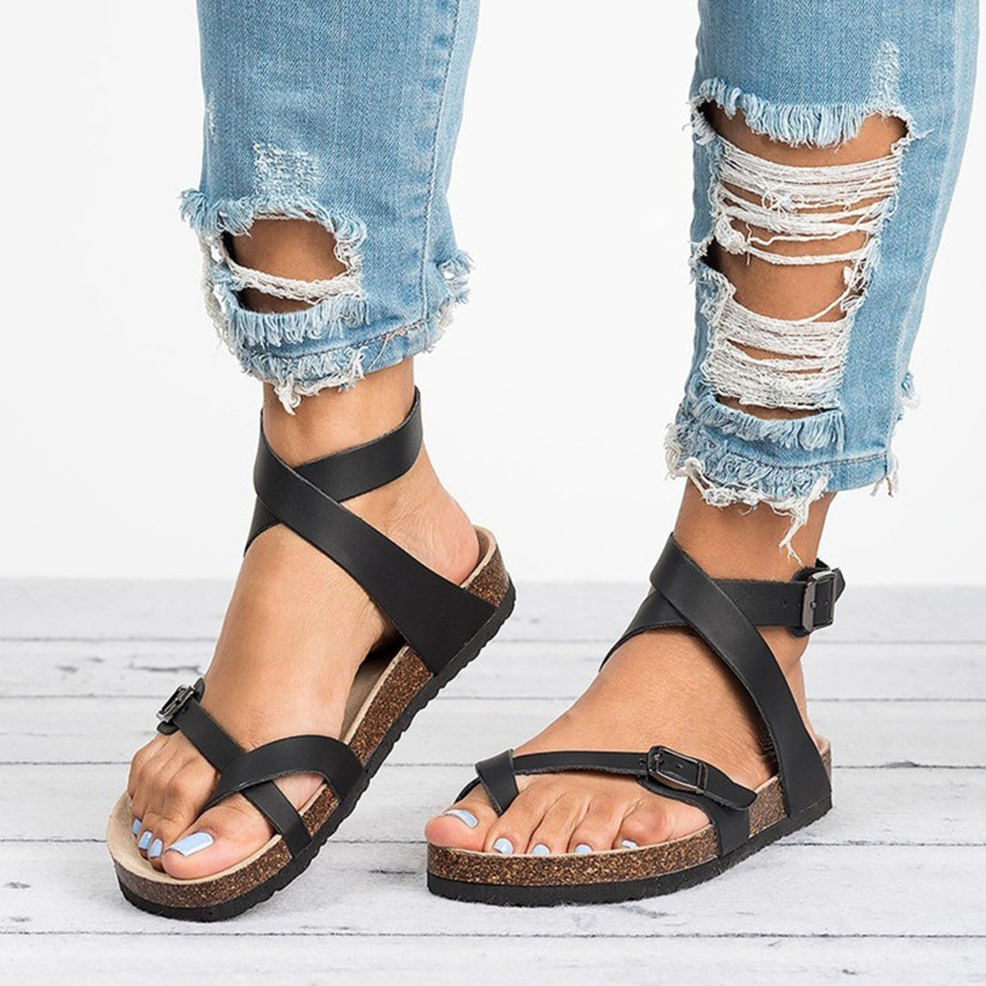 Plain  Flat  Peep Toe  Casual Flat Sandals