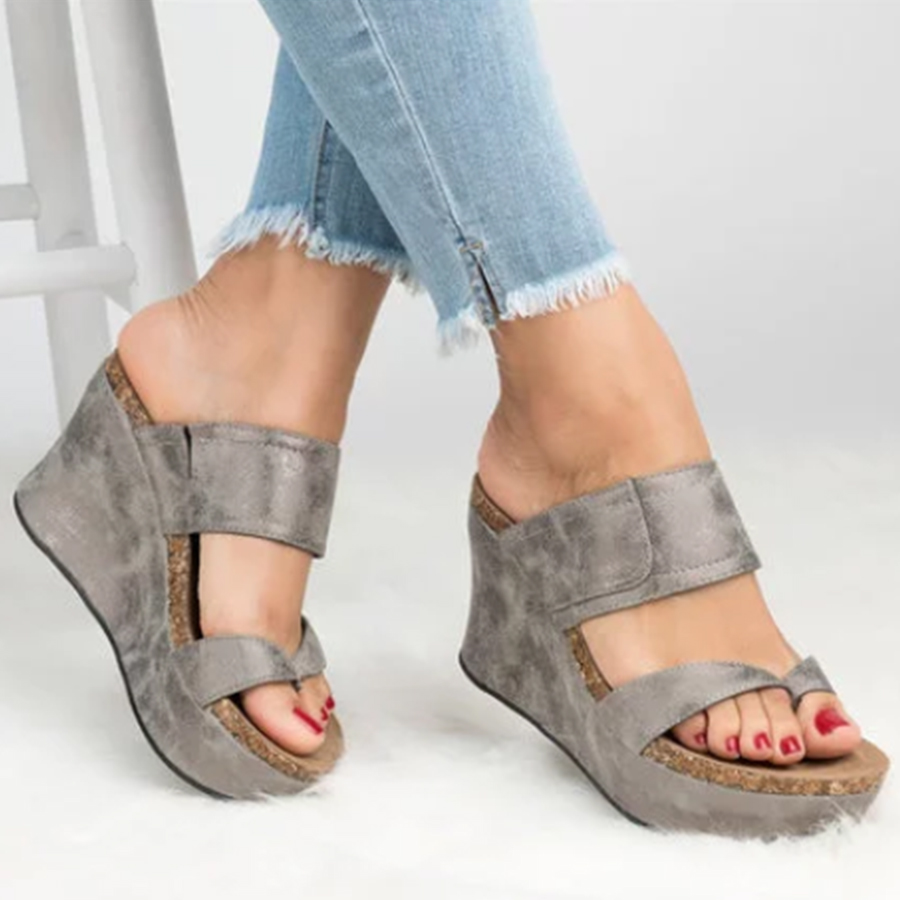 Plain  High Heeled  Peep Toe  Casual Wedge Sandals