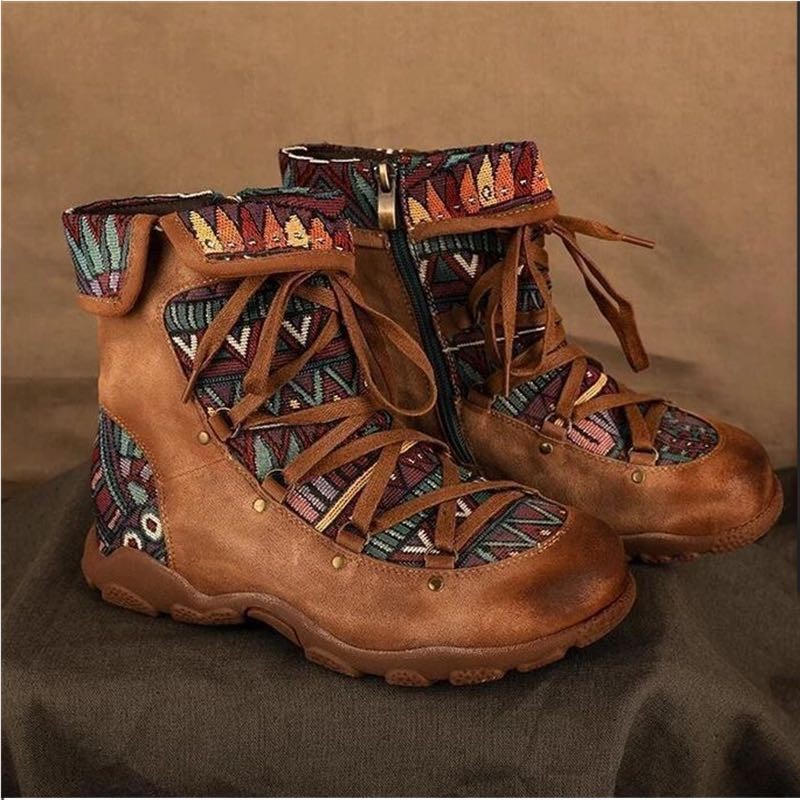 Retro Side Zip Round Head Fashion Nude Boots