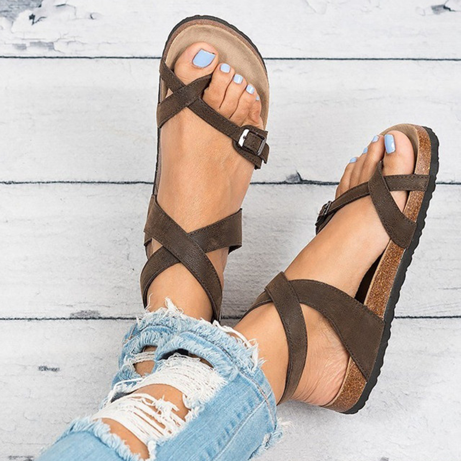 Plain  Flat  Peep Toe  Casual Flat Sandals