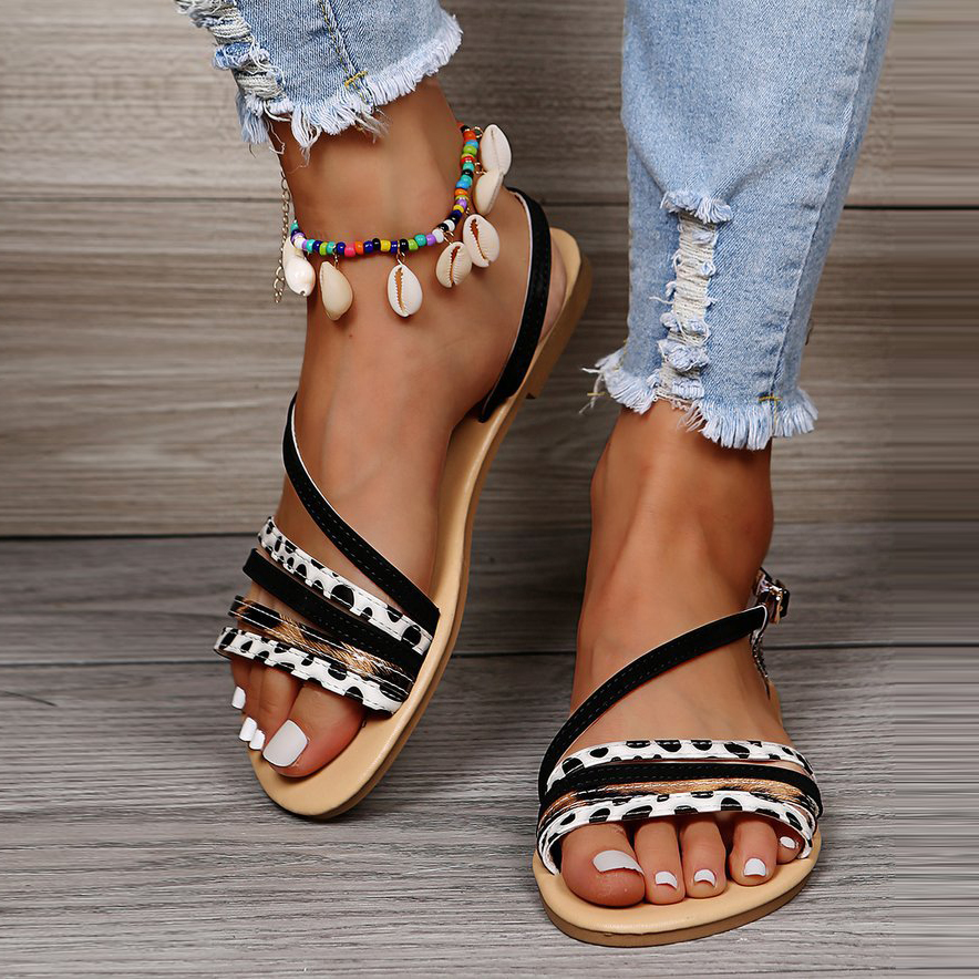 Animal-print Strappy Slip-on Leather Sandals