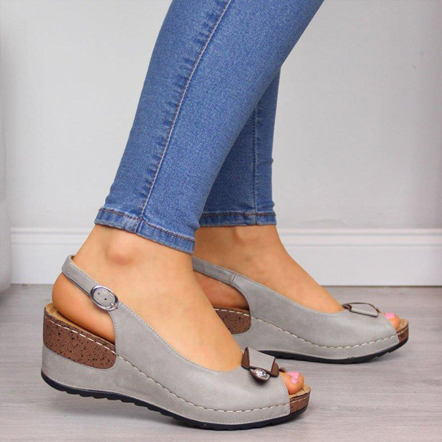 Plain  High Heeled  Peep Toe  Date Travel Wedge Sandals
