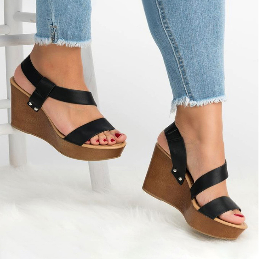 Plain  Peep Toe  Casual Date Wedge Sandals