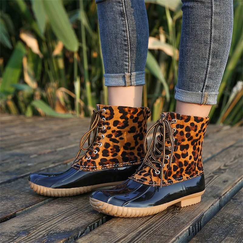 Waterproof Slip On Duck Booties Two Tone Chelsea Ankle Boots
