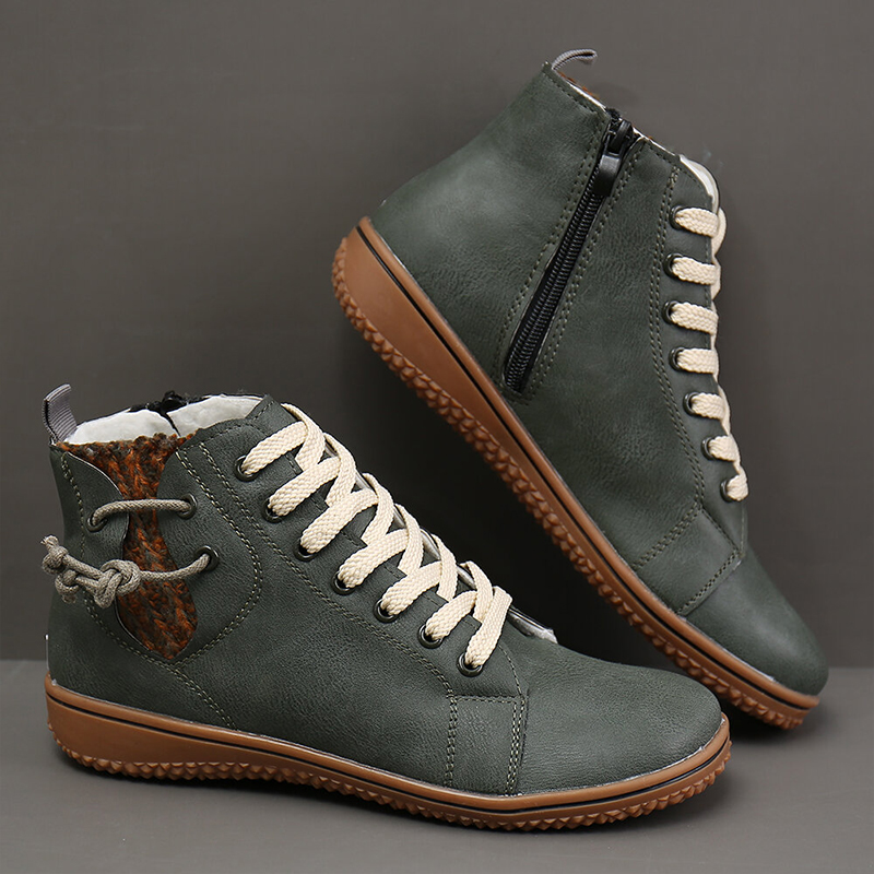 Women's casual flat-bottom lace-up ankle boots