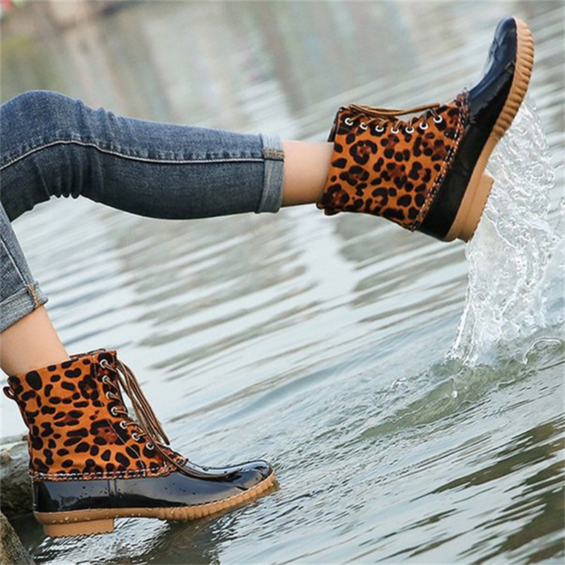 Waterproof Slip On Duck Booties Two Tone Chelsea Ankle Boots