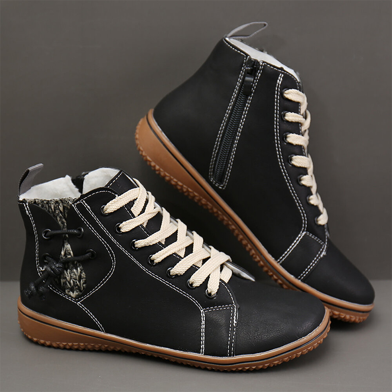 Women's casual flat-bottom lace-up ankle boots