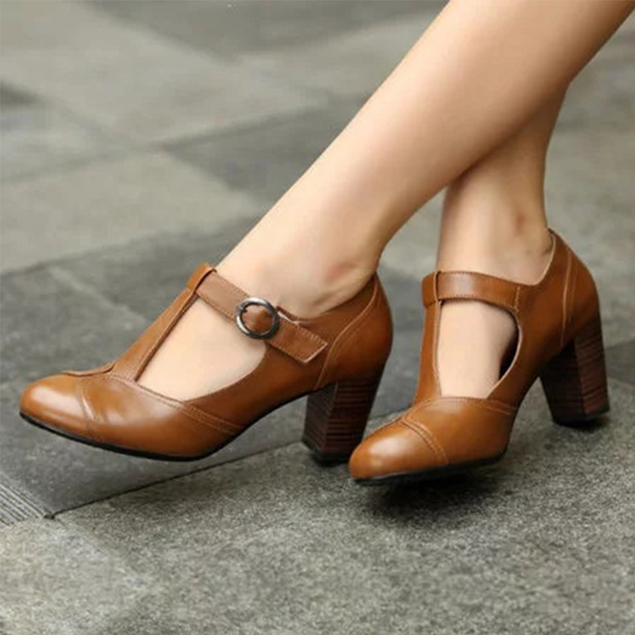 Vintage Plain  Chunky  High Heeled  Round Toe  Date Travel Pumps