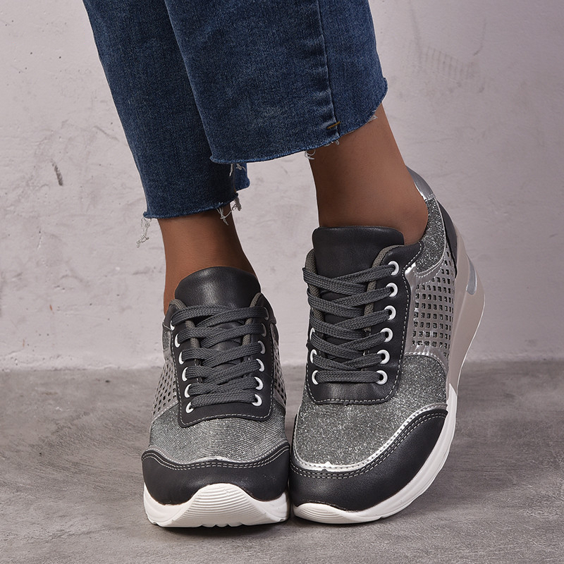 Ladies Round Toe Perforated Breathable Sneakers