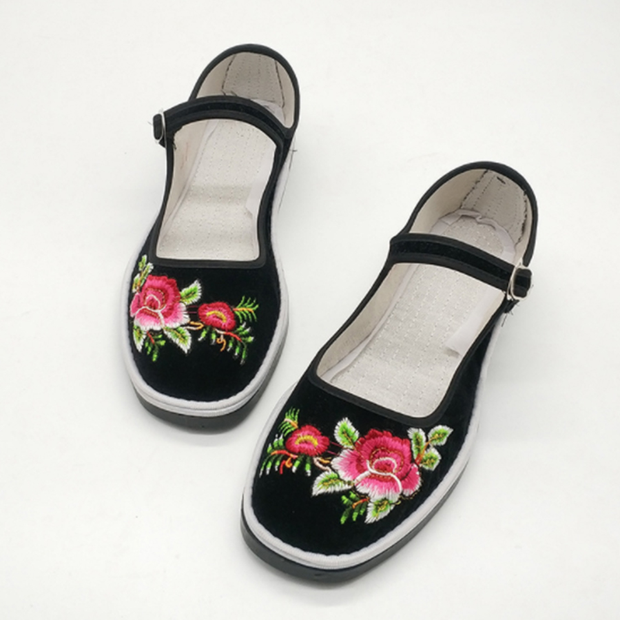 Embroidery Floral  Flat  Cotton  Ankle Strap  Round Toe  Casual Flat & Loafers