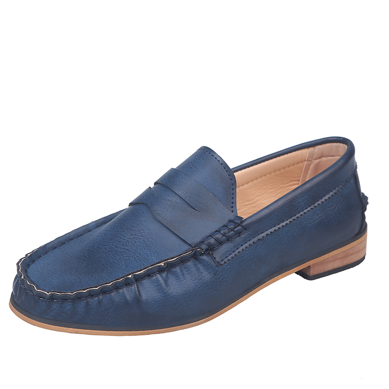 British style solid color thick heel leather shoes