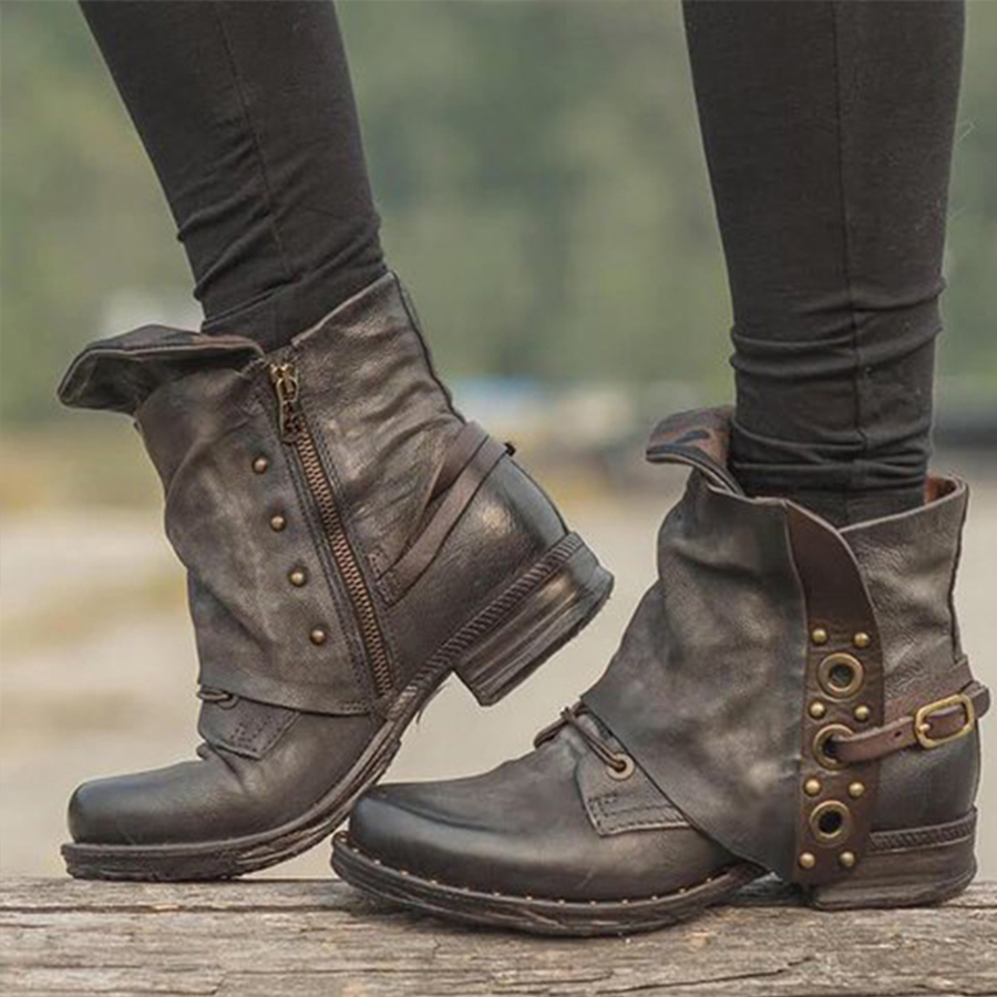 Plain Round Toe Date Outdoor Flat Boots