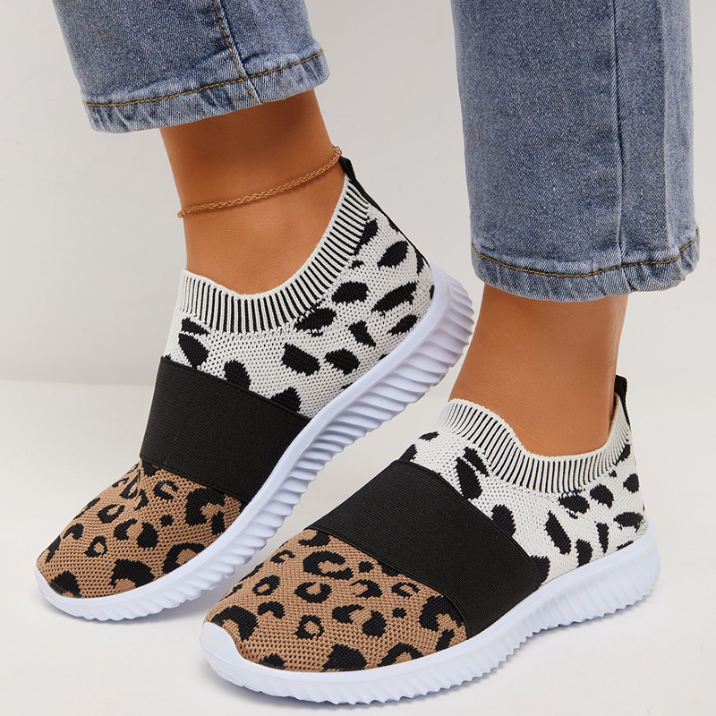 Flyknit Leopard Contrast Colour Casual Shoes