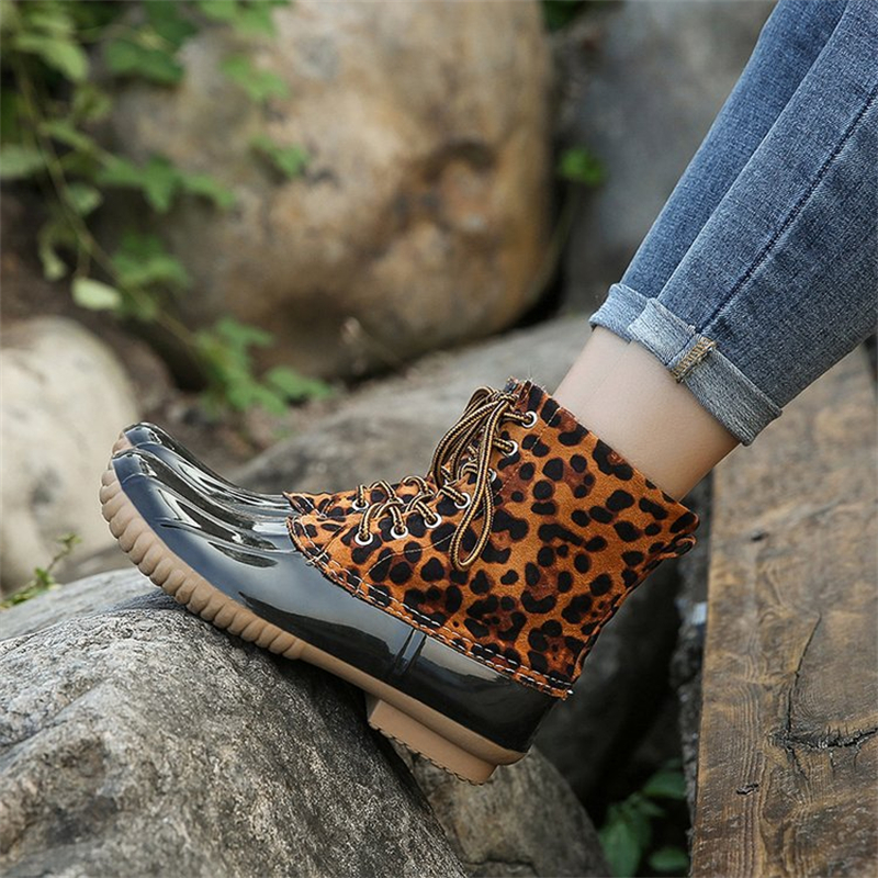 Waterproof Slip On Duck Booties Two Tone Chelsea Ankle Boots