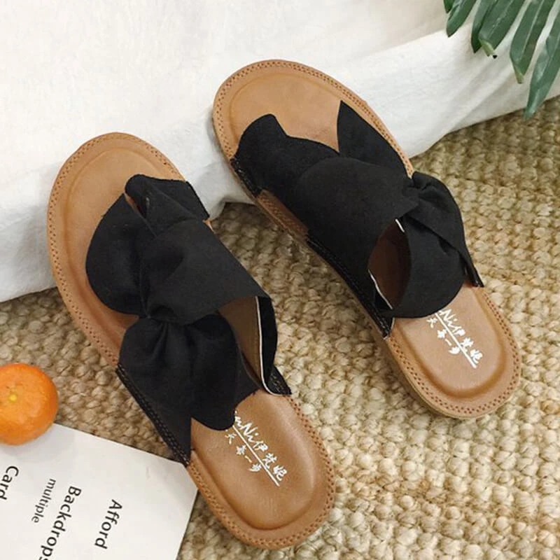Flat non-slip bow sandals