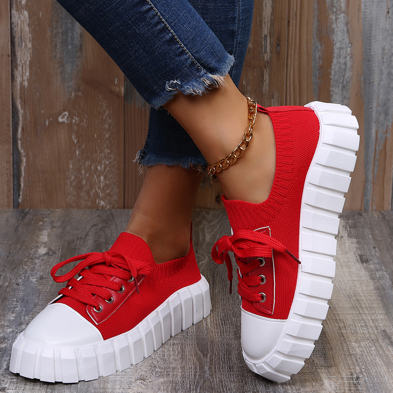 Round-toe Woven Upper Lace-up Sneakers